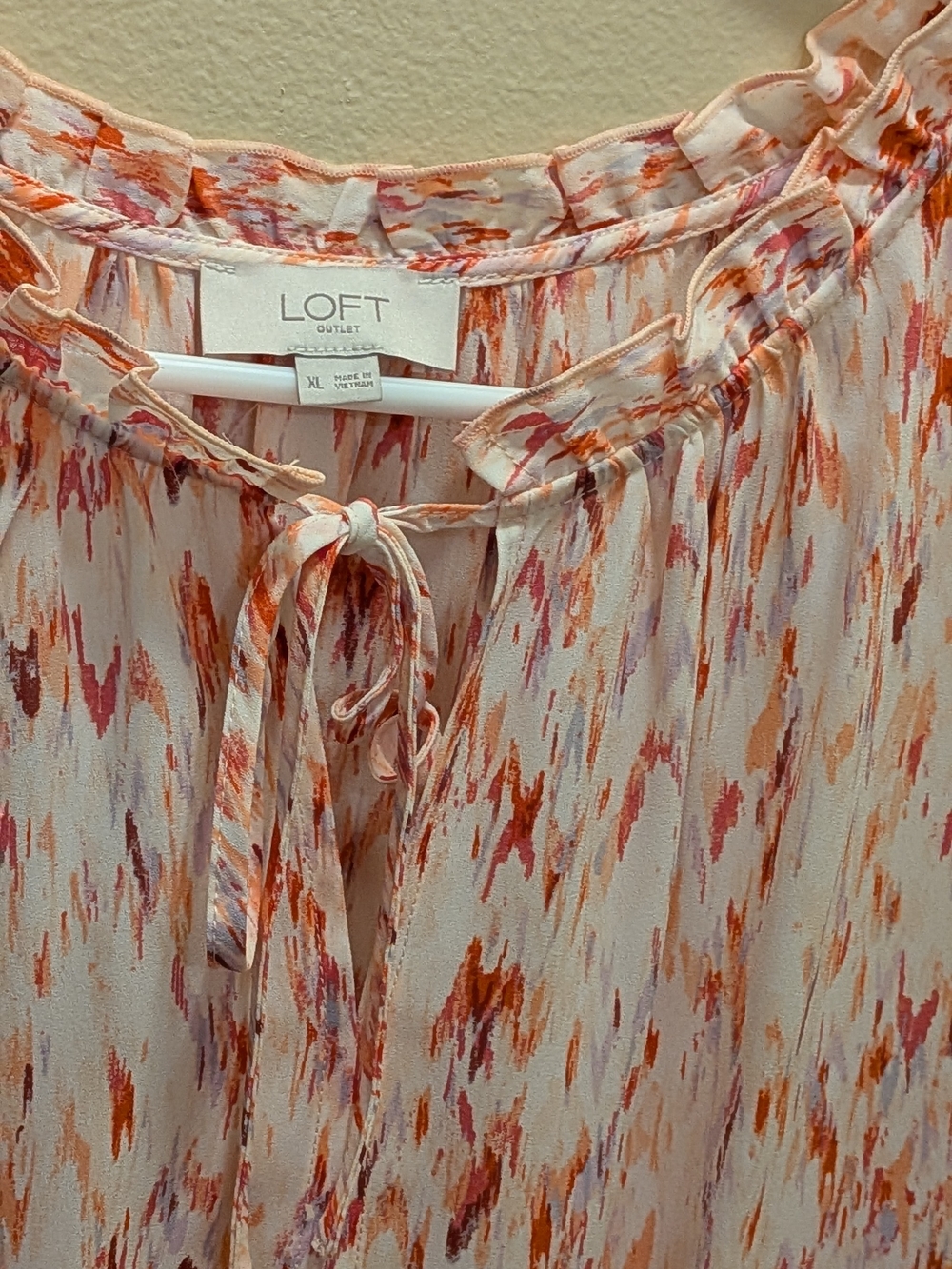 LOFT Tie-Neck Sleeveless Top in Pink and Orange Watercolor Print - Picture 2 of 5